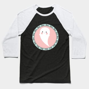 Cute Ghost Emblem Halloween Circle Design Baseball T-Shirt